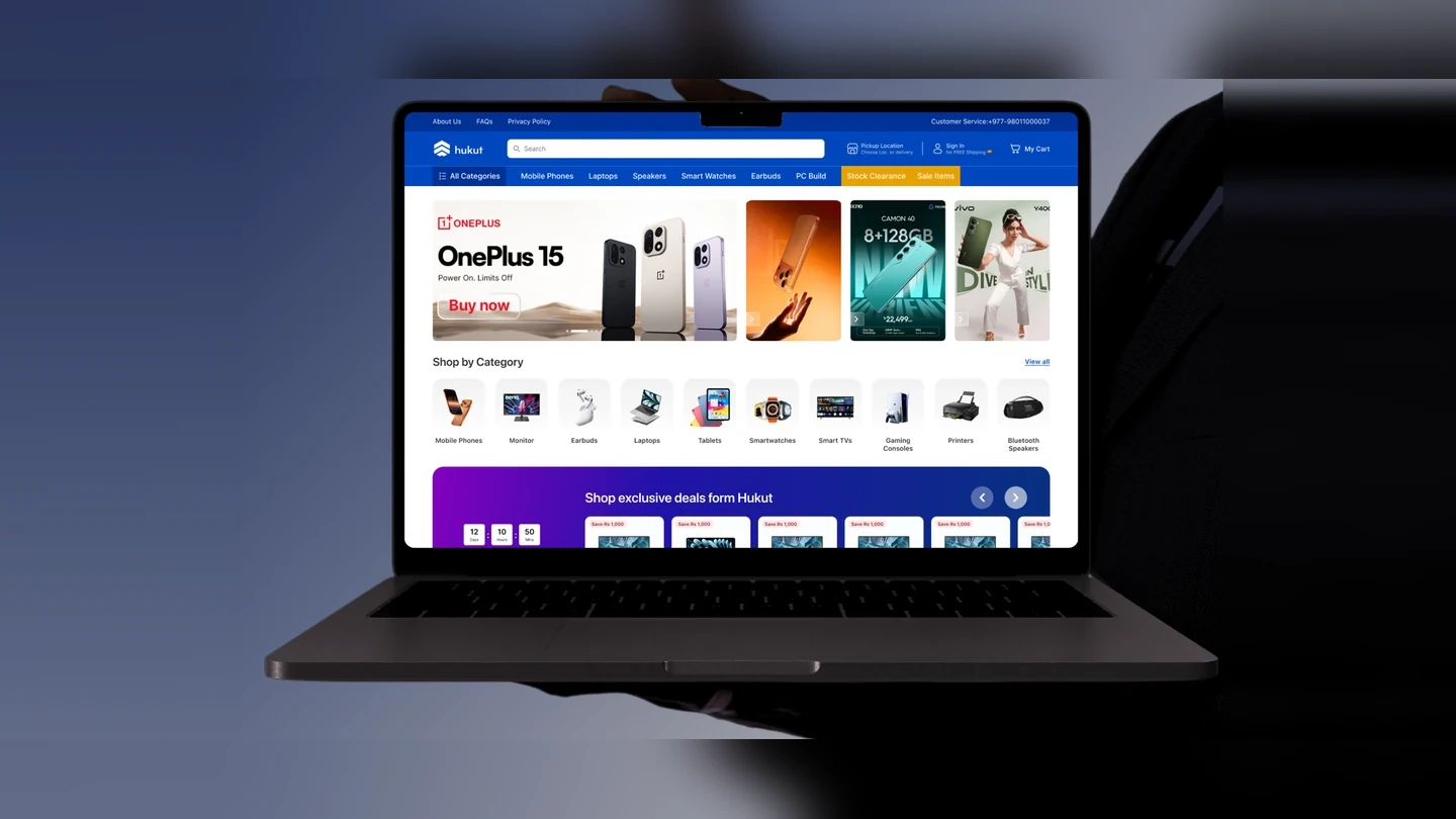 Hukut — the Nepali electronics storefront, showing the home page
